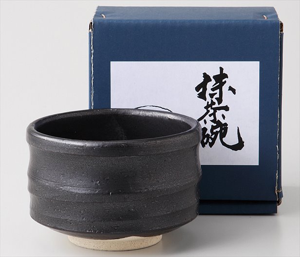 黒陶　筒型　　抹茶碗　抹茶椀　抹茶茶碗　※箱入り　　11×7.5cm