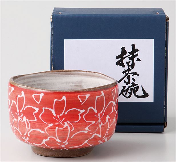 舞桜　桜　赤　　抹茶碗　抹茶椀　抹茶茶碗　ひな祭り/桃の節句※箱入り11.8×7.7cm