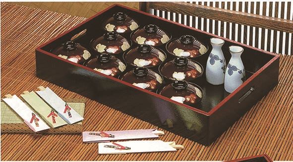 乐天商城 - 若泉漆器/(木製)(大)料理運び盆　黒木目天朱※お盆のみの販売となりますW69.8×D45.5×H12.5cm