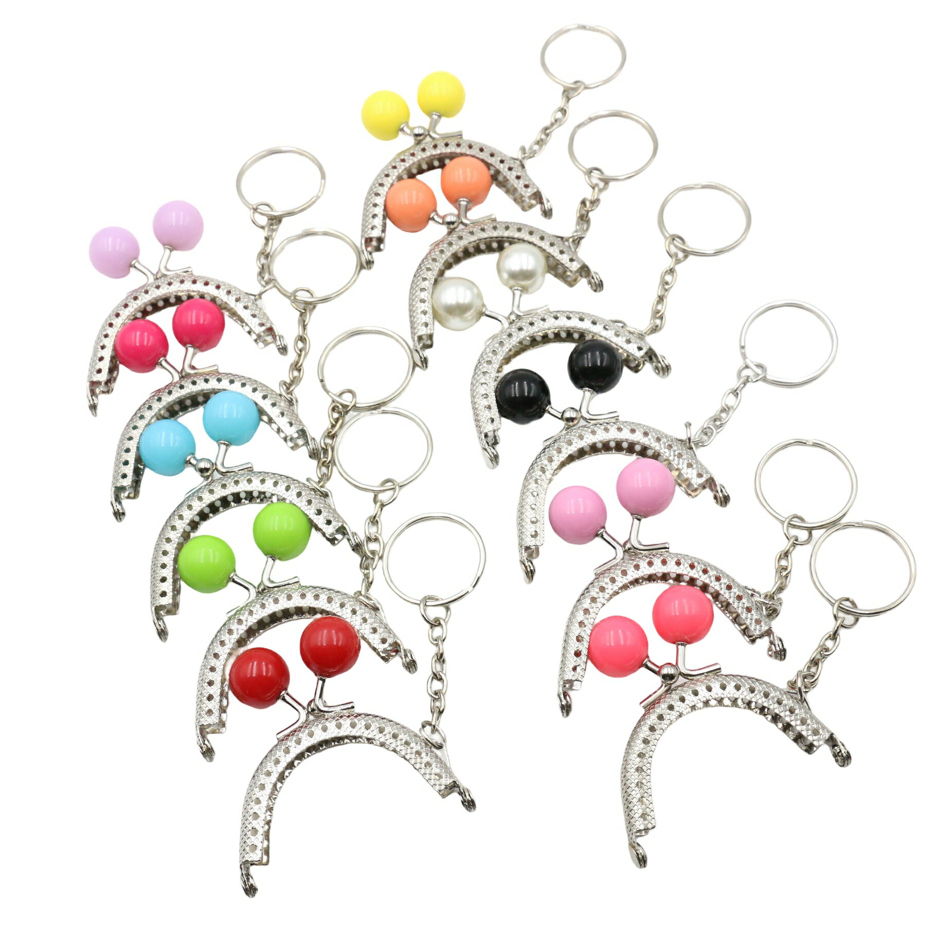 【3個】 がま口 口金 ミニ 幅5cm 縫い付け 全11色 キーリング付き 縫い付けタイプ 5 センチ 金具 パーツ 丸型 あめ玉 ミニ口金 ミニがま口 シルバ...