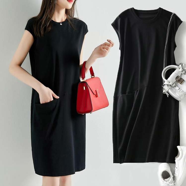 ひざ丈 レディース 春 きれいめ Tシャツ レディース 無地 フレンチスリーブ 夏 ラウンドネック 部屋着 ルームウエア リラックス シンプル ワンピース ノースリーブワンピース