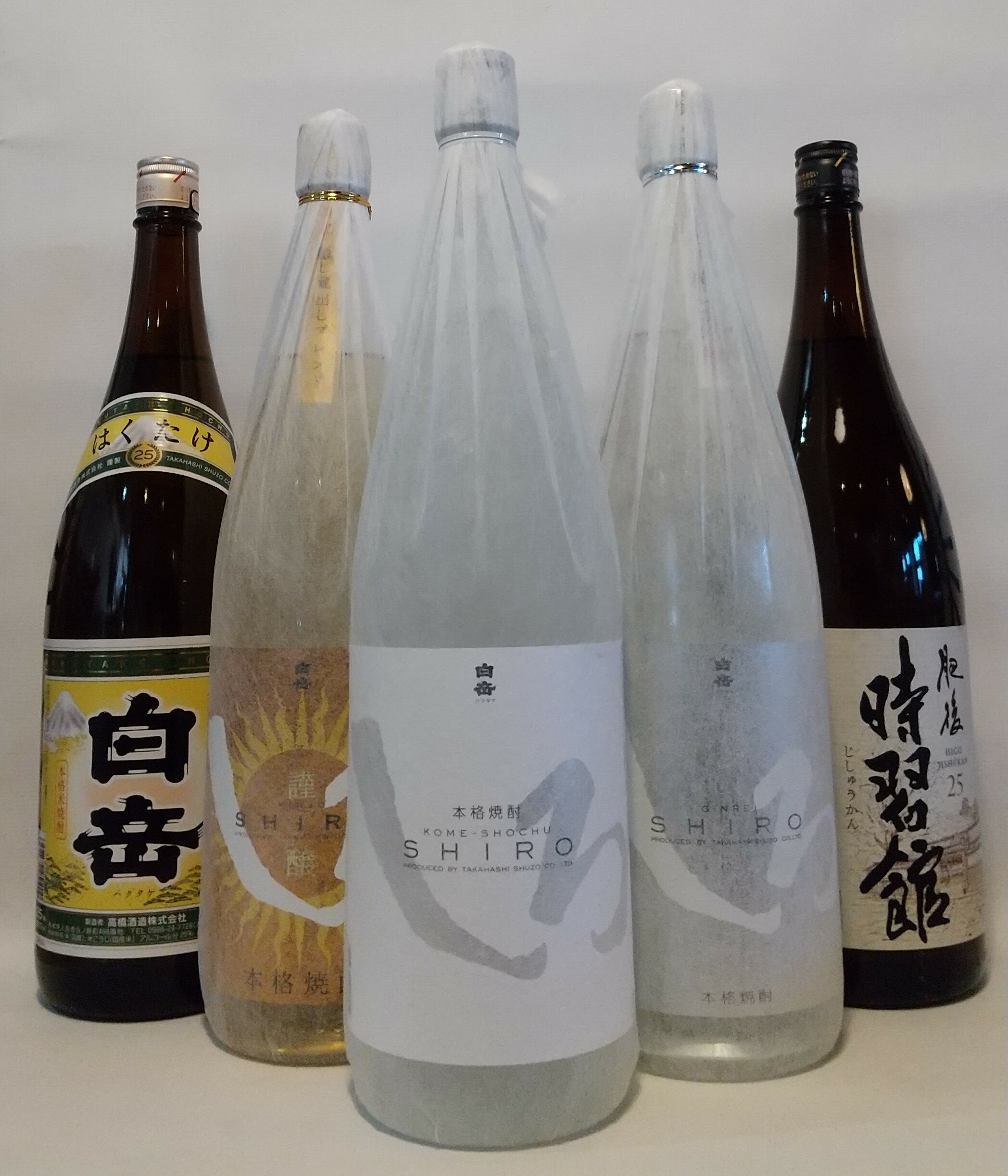 球磨焼酎　お得！5本送料無料＠高橋酒造セット【白岳・金しろ・しろ・銀しろ・時習館】各25度　1800ml　送料無料