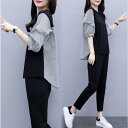 セットアップ レディース カジュアル ブラウス パンツ ストライプ ブラック 通勤 大きいサイズ オシャレ 大人 上品 着痩せ 春 30代40代50代 バレンタイン 2023 プレゼント