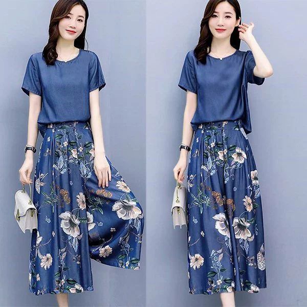 セットアップ レディース 春 夏 半袖 20代 30代 40代 ブラウス デニム ワイドパンツ 上下セット きれい..