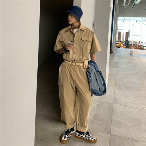 サロペット メンズ オーバーオール 半袖 作業服 作業着 スウェットパンツ 無地 つなぎ ロング丈 春服 夏物 リゾート バレンタイン 2023