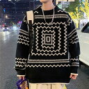 セーター ニット メンズ 長袖 丸首 柄付き プルオーバー ニットセーター 防寒 おしゃれ カジュアル 秋物 冬物 バレンタイン 2023