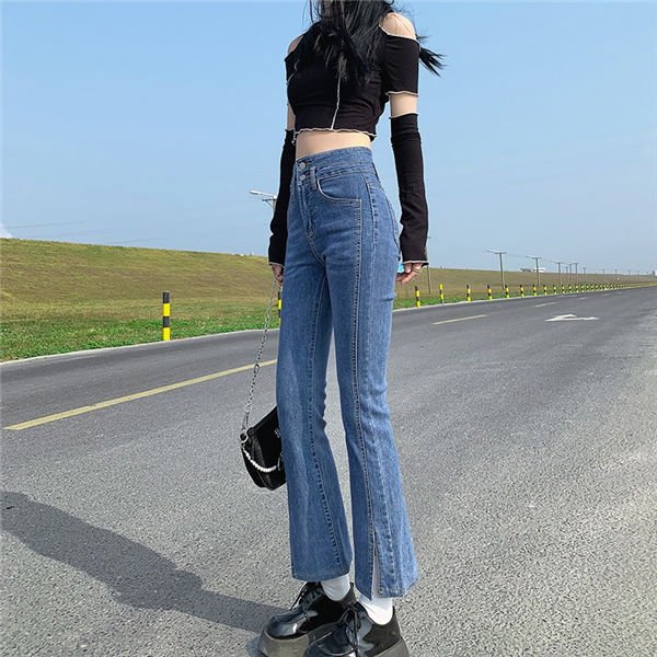 レディース デニムワイドパンツ ハイウエスト 9分丈パンツ ガウチョ スリットジーンズ ワイドパンツ 大人 カジュアル ブーツカットパンツ 春夏 バレンタイン 2023 プレゼント
