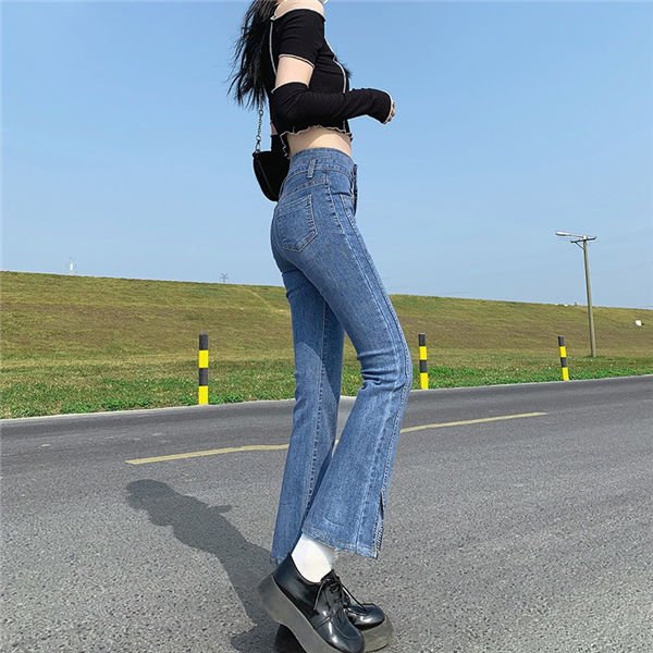 レディース デニムワイドパンツ ハイウエスト 9分丈パンツ ガウチョ スリットジーンズ ワイドパンツ 大人 カジュアル ブーツカットパンツ 春夏 バレンタイン 2023 プレゼント