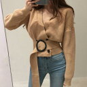 リブニット カーディガン レディース ショート丈 ウエストマーク ニットトップス Vネック カシュクール ニットセーター 着やせ バレンタイン 2023 プレゼ...