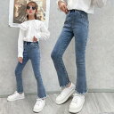デニムパンツ 女の子 デニムブーツカット パンツ フレアパンツ ロングパンツ ボトムス キッズ ジュニア 女の子 学生 子供 伸縮性 おしゃれ ストレッチ バレ...