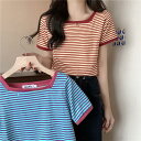 半袖tシャツ レディース ストライプ柄 tシャツ 半袖tシャツ 可愛い ゆったり カットソー 半そでTシャツ ゆるカットソー 夏夏服 肌着 リゾート バレンタイン 2023 プレゼント