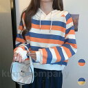 スウェットパーカー ボーダー柄 レディース パーカー オーバーサイズ トレーナー スウェット ゆったり フード付き スウェットトレーナー 体型カバー 送料無料