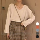 Tシャツ ゆったり レディース 長袖Tシャツ 無地 Vネック カットソー ゆったりTシャツ 長袖 無地Tシャツ 白 黒 トップス 秋 春 重ね着