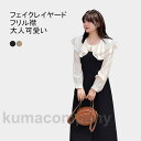 ワンピース シャツワンピース マキシ丈 ロング丈 長袖 大きいサイズ フェイクレイヤード フリル襟 飾りボタン バイカラー Aライン ソフト 快適 着回し