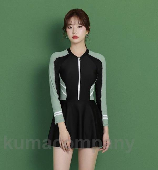 水着 レディース ワンピース 体型カバー ラッシュガード 長袖 スカート 黒 大きいサイズ ママ フィットネス ビーチ 海 プール 20代 30代 40代