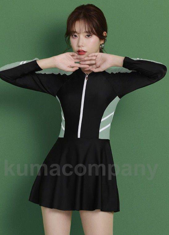 水着 レディース ワンピース 体型カバー ラッシュガード 長袖 スカート 黒 大きいサイズ ママ フィットネス ビーチ 海 プール 20代 30代 40代