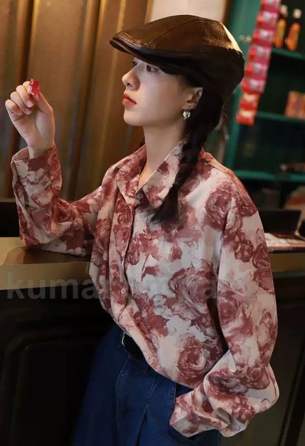 花柄 シャツ ブラウス レディース 長袖 トップス 春秋 柄シャツ 総柄 襟付き 羽織りもの 春秋 カジュアル 韓国 ファッション アロハシャツ ゆったり レトロ おしゃれ km