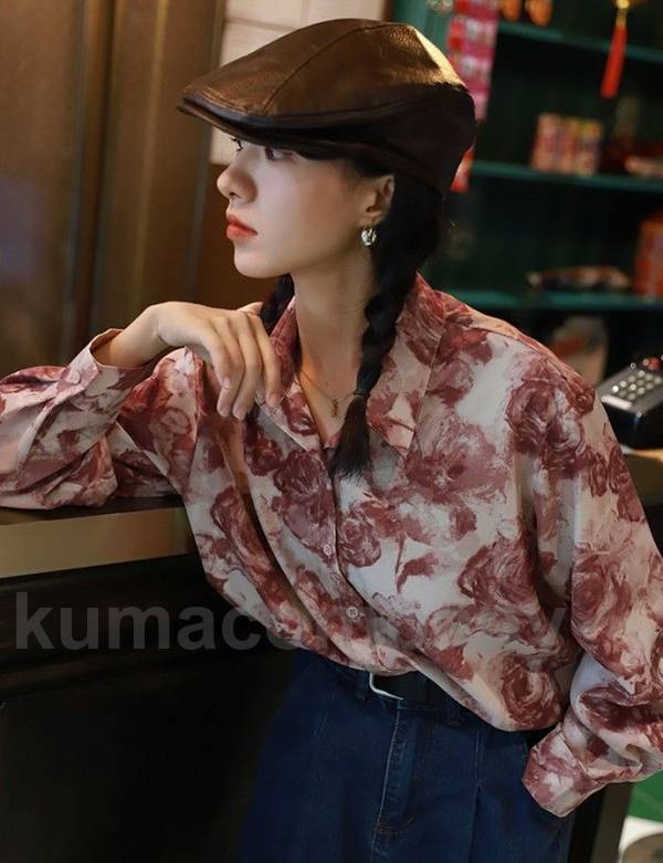 花柄 シャツ ブラウス レディース 長袖 トップス 春秋 柄シャツ 総柄 襟付き 羽織りもの 春秋 カジュアル 韓国 ファッション アロハシャツ ゆったり レトロ おしゃれ km