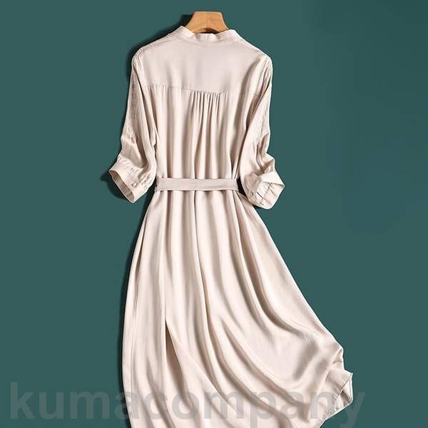 ワンピース ドレス 袖あり エレガント レディース きれいめ カジュアル 刺繍 おしゃれ 七分袖 大人 可愛い フェミニン ミモレ丈 ウエストリボン Vネック 体型カバー ハイウエスト シンプル お呼ばれ ベージュ 春 秋 夏 20代 30代 40代 50代