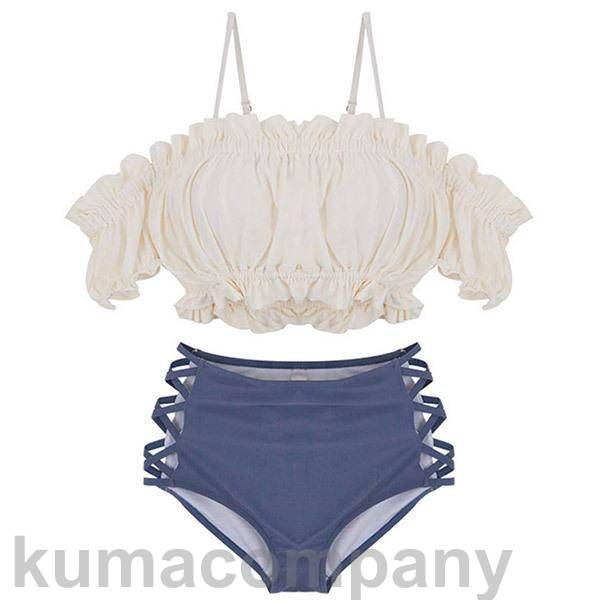 水着 レディース 上下セット 2点セット セパレート ショーツ ギャザー 肩ひも 体型カバー 二の腕 ビキニ かわいい 大人 女性 ミセス ママ水着 無地