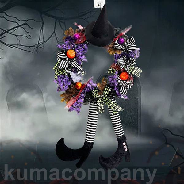 ハロウィーンの花輪 リース ハロウィンリース 正面玄関の飾り 壁掛け 魔女の帽子 ハロウィン壁掛け ドアリース 可愛い 玄関 造花 花輪 壁掛