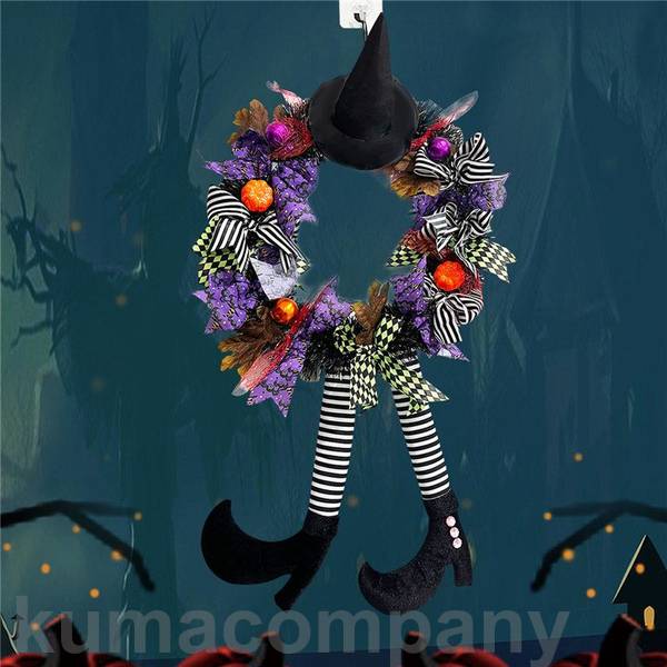 ハロウィーンの花輪 リース ハロウィンリース 正面玄関の飾り 壁掛け 魔女の帽子 ハロウィン壁掛け ドアリース 可愛い 玄関 造花 花輪 壁掛