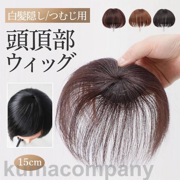 頭頂部ウィッグ レディース ショート 自然 ヘアピース 薄毛 白髪隠し かつら カツラ ストレート 黒髪 普段使い 女性用 15cm つむじ 可愛い