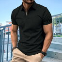 夏メンズpoloシャツリブジッパー無地半袖tシャツ
