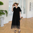 夏新作ゆったり大きいサイズテクスチャーフリンジレース透かし彫りタッセル半袖ワンピースファッションシンプル