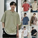tシャツ メンズ レイヤード 韓国 ファッション ビッグシルエット 半袖 無地 おしゃれ ビッグtシャツ オルチャンファッション コットン 韓国服 おうちコーデ ニュートラルカラー くすみカラー