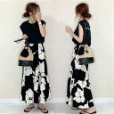セットアップ レディース 夏 40代 ロング丈 半袖 Tシャツワンピース 上下セット 韓国風 セットアップ ワンピース お洒落 通勤 30代 40代 大きいサイ...