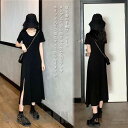 サマーワンピース レディース ワンピース 半袖 ロングワンピ 無地 半袖ワンピース 黒 夏ワンピース ドレス レトロ マキシ丈ワンピース 新生活 プレゼント ギ...