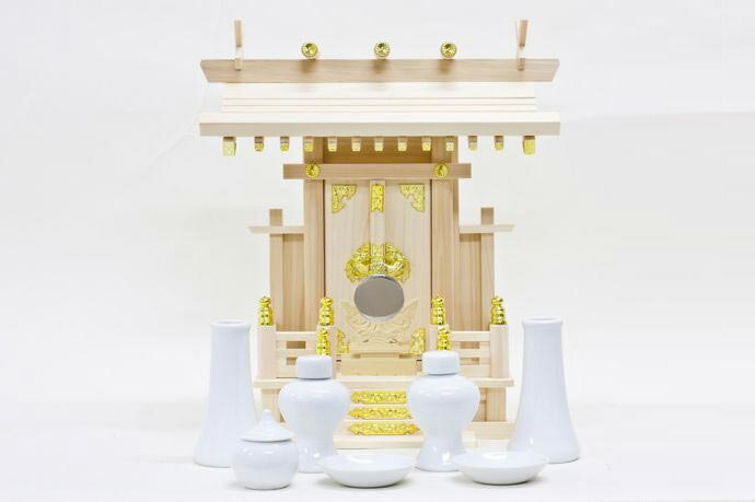 国産神棚 特選大明神「中神明」(小) 東濃桧 No31 神具 神棚セット 札宮 榊立 瓶子 白皿 水玉 神鏡 日本製 通販 販売 ※この商品は【代引き不可】の商品です。 神棚 セット 神棚 お札