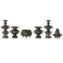 仏具 セット 【六具足】 花鳥模様 黒光色 4寸/仏具 高級仏具 仏壇仏具セット
