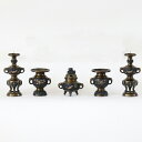 仏具 セット 【五具足】 ダイキャスト 花鳥模様 黒光色 3寸/仏具 高級仏具 仏壇仏具セット