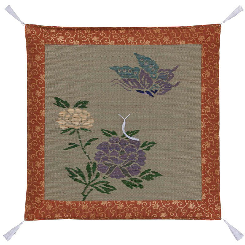 夏用座布団 天然い草使用 「牡丹に蝶」 No.8/座布団 仏間用座布団 仏前座布団 お寺様用座布団 寺院用座..