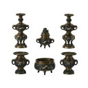 仏具 セット 【六具足】 花鳥型 黒光色 3.5寸仏壇 花立て 香炉 飾り香炉 ろうそく立て 仏具付き モダン 仏具セット