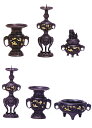 仏具 セット 【六具足】 重目山茶花模様 宣徳色 4寸/仏具 高級仏具 仏壇仏具セット