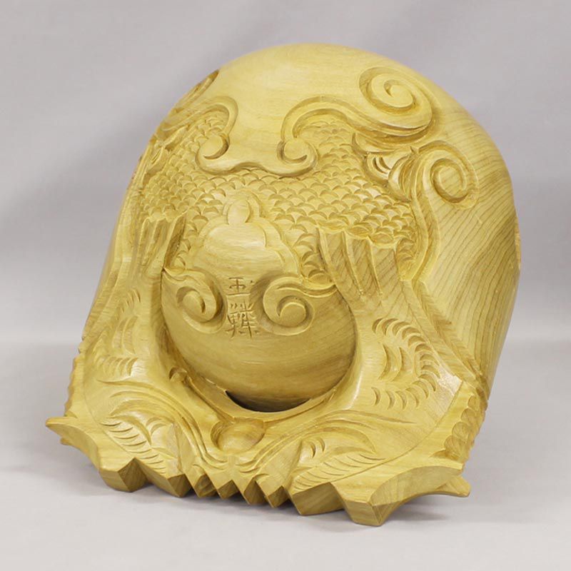 木魚セット【本楠 上彫り】5.5寸 一式（布団9寸、撥（バイ）6号） 仏具 バチ 寺院 お寺 販売 2