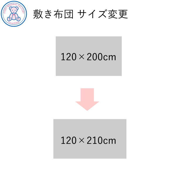 120×210cmにサイズ変更【単品購入不可】和敷き布団専用 サイズ変更 オプション