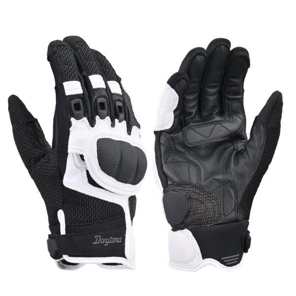 ☆ 45916 デイトナ Daytona DG-008 コンフォートエアフローメッシュグローブ ハードプロテクター スマホ対応 手のひら本革(ヤギ革) ブラック/ホワイト XLサイズ