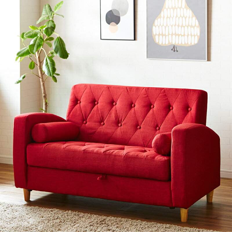 ワインレッド 木製 ソファ 引き出し付き WEB限定】 Cilla 2人掛けソファ ワインレッド AF08(ワインレッド