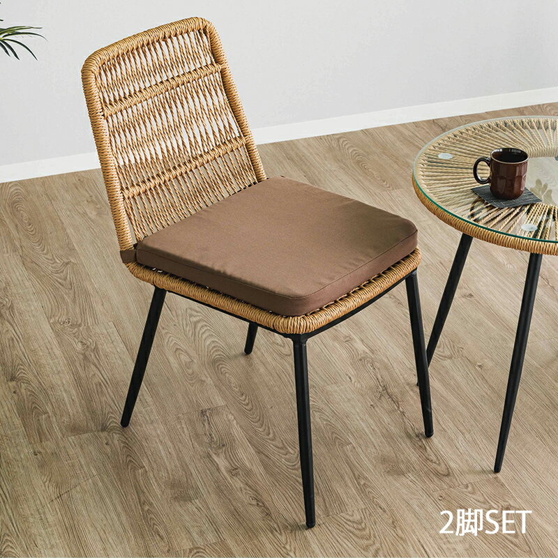 チェア 2脚入り ラタン調 アジアン リゾート 耐水性 スチール脚 座面 クッション付 椅子 チェアー CHAIR ダイニングチェア リビング オシャレ アジア...
