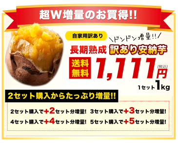 \2セット購入で2セットのW増量(合計4kg)/安納芋 訳あり 1kg 送料無料 種子島産 長期熟成 通販 取り寄せ 焼き芋 3セット購入なら3セットおまけ増量 (サイズ大中小不揃い) あんのういも さつまいも 《11月中旬-12月上旬より出荷予定》