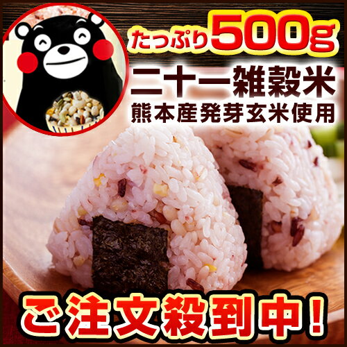 話題のもち麦入り★くまモン袋の国産二十一雑穀米たっぷり500g！《楽天上半期ランキング入賞!!》熊本県産発芽玄米・アマランサスも配合した雑穀米♪《3-7営業日以内に出荷予定(土日祝日除く)》