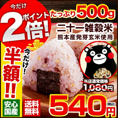 話題のもち麦入り★くまモン袋の国産二十一雑穀米たっぷり500g！《楽天上半期ランキング入賞!!》熊本県産発芽玄米・アマランサスも配合した雑穀米♪《3-7営業日以内に出荷予定(土日祝日除く)》