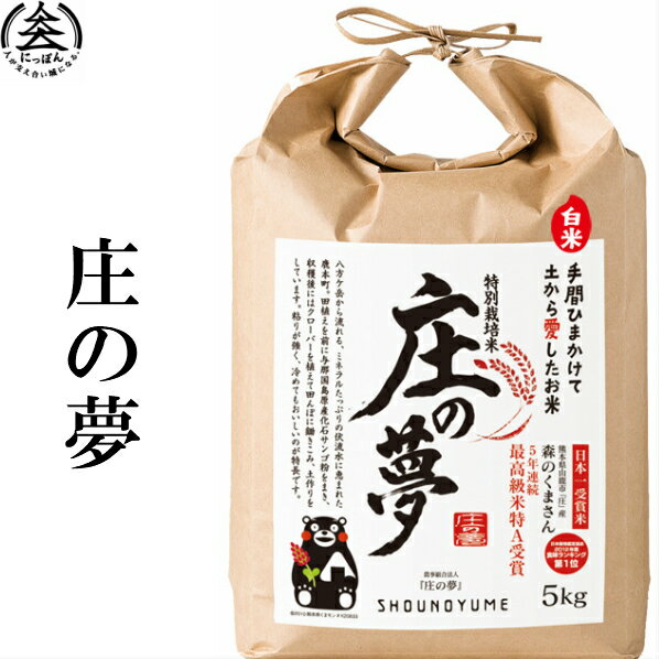 新米　熊本県産特別栽培米「庄の夢」白米5kg×2（10Kg）　日本穀物検定協会で5年...