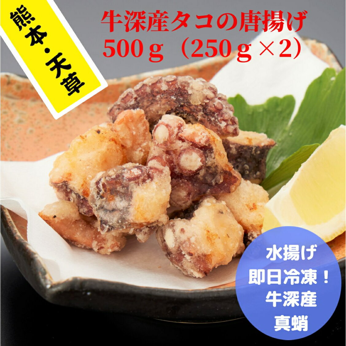 熊本県天草　牛深産真蛸の唐揚げ500g（250g×2）　牛深で上がった真蛸をその日のうちにプロトン冷凍、鮮度が違います。タコの唐揚げ　から揚げ　ビールのお供　酒のつまみ　おかず　国産　国産　熊本県産　水産加工品のサムネイル