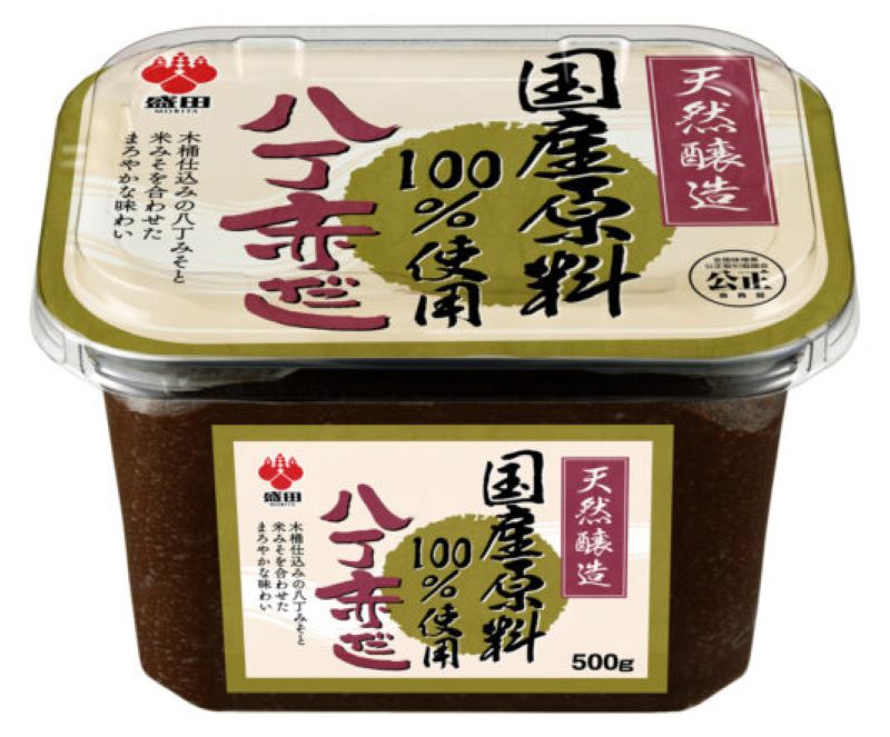 国産原料100％使用 天然醸造 八丁赤だし盛田 国産大豆・国産米を100％使用し、伝統的な製法の天然醸造・木桶仕込みの豆みそと、米みそを合わせたこだわりの赤だしです。まろやかな口当たりとコク深い旨みが特長です。