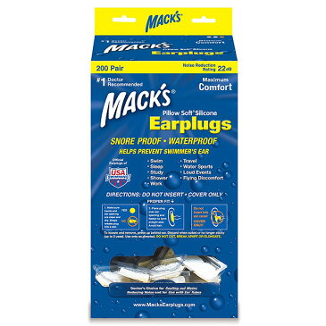 Macks Pillow Soft Ear Plugs 【200ペア】マックスピローソフト ホワイトシリコン耳栓【送料無料】イヤープラグ仕事、睡眠、安眠確保、勉強、いびき対策、生活騒音、飛行機での不快感、お風呂、プール、水の浸入を防ぎ耳を守るイヤープラグ